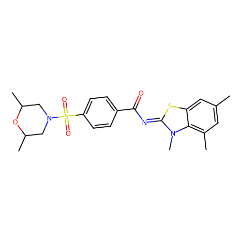 (E)-4-((2,6-dimethylmorpholino)sulfonyl)-N-(3,4,6-trimethylbenzo[d]thiazol-2(3H)-ylidene)benzamide structure