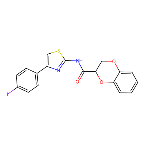 N-(4-(4-iodophenyl)thiazol-2-yl)-2,3-dihydrobenzo[b][1,4]dioxine-2-carboxamide structure