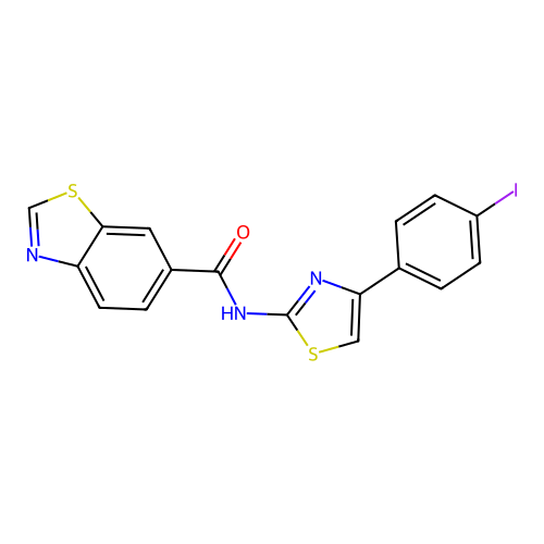 N-[4-(4-iodophenyl)-1,3-thiazol-2-yl]-1,3-benzothiazole-6-carboxamide structure