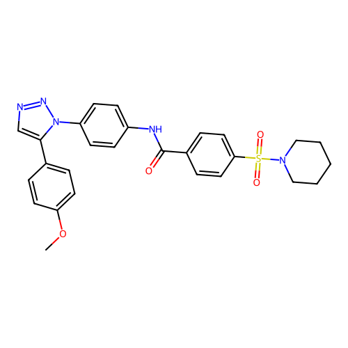 N-[4-[5-(4-methoxyphenyl)triazol-1-yl]phenyl]-4-piperidin-1-ylsulfonylbenzamide structure