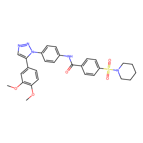 N-[4-[5-(3,4-dimethoxyphenyl)triazol-1-yl]phenyl]-4-piperidin-1-ylsulfonylbenzamide structure