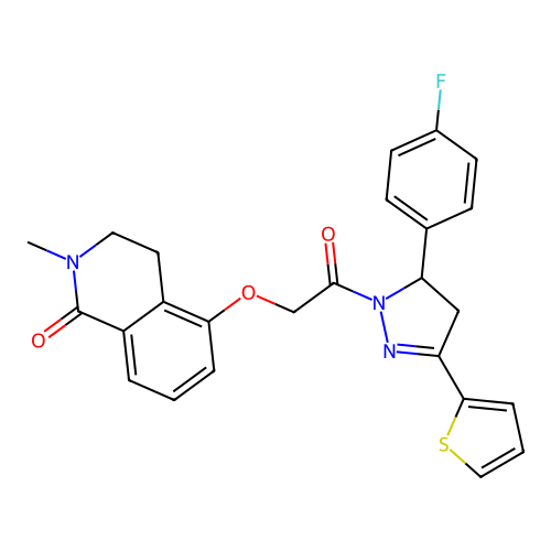 5-{2-[5-(4-fluorophenyl)-3-(thiophen-2-yl)-4,5-dihydro-1H-pyrazol-1-yl]-2-oxoethoxy}-2-methyl-1,2,3,4-tetrahydroisoquinolin-1-one structure