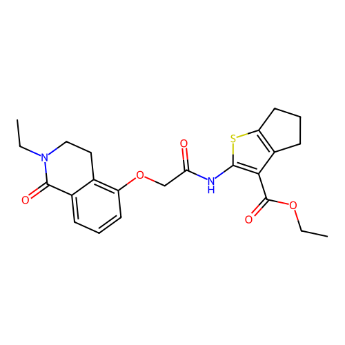 ethyl 2-(2-((2-ethyl-1-oxo-1,2,3,4-tetrahydroisoquinolin-5-yl)oxy)acetamido)-5,6-dihydro-4H-cyclopenta[b]thiophene-3-carboxylate structure
