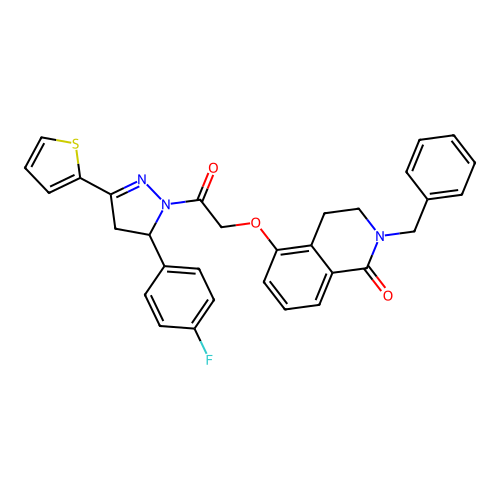 2-benzyl-5-[2-[3-(4-fluorophenyl)-5-thiophen-2-yl-3,4-dihydropyrazol-2-yl]-2-oxoethoxy]-3,4-dihydroisoquinolin-1-one structure