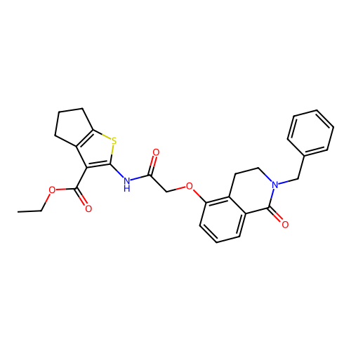 ethyl 2-(2-((2-benzyl-1-oxo-1,2,3,4-tetrahydroisoquinolin-5-yl)oxy)acetamido)-5,6-dihydro-4H-cyclopenta[b]thiophene-3-carboxylate structure