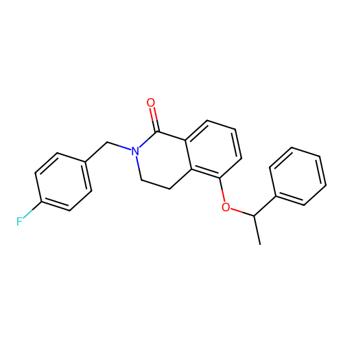 2-(4-fluorobenzyl)-5-(1-phenylethoxy)-3,4-dihydroisoquinolin-1(2H)-one structure