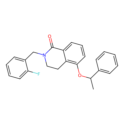 2-(2-fluorobenzyl)-5-(1-phenylethoxy)-3,4-dihydroisoquinolin-1(2H)-one structure