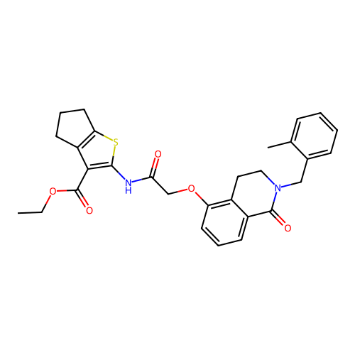 ethyl 2-(2-((2-(2-methylbenzyl)-1-oxo-1,2,3,4-tetrahydroisoquinolin-5-yl)oxy)acetamido)-5,6-dihydro-4H-cyclopenta[b]thiophene-3-carboxylate structure