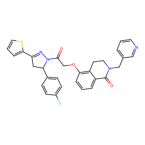5-(2-(5-(4-fluorophenyl)-3-(thiophen-2-yl)-4,5-dihydro-1H-pyrazol-1-yl)-2-oxoethoxy)-2-(pyridin-3-ylmethyl)-3,4-dihydroisoquinolin-1(2H)-one structure