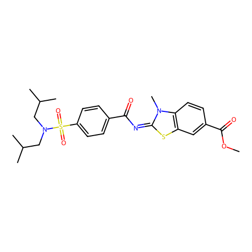 (E)-methyl 2-((4-(N,N-diisobutylsulfamoyl)benzoyl)imino)-3-methyl-2,3-dihydrobenzo[d]thiazole-6-carboxylate structure