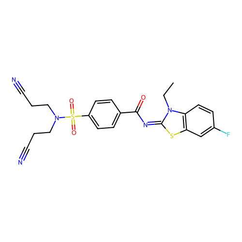 (E)-4-(N,N-bis(2-cyanoethyl)sulfamoyl)-N-(3-ethyl-6-fluorobenzo[d]thiazol-2(3H)-ylidene)benzamide structure