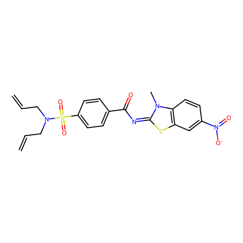 4-[bis(prop-2-enyl)sulfamoyl]-N-(3-methyl-6-nitro-1,3-benzothiazol-2-ylidene)benzamide structure