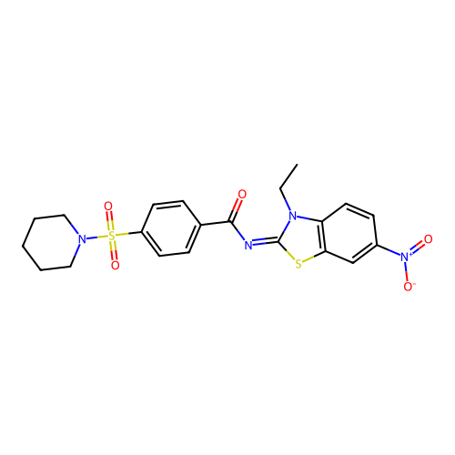 N-(3-ethyl-6-nitro-1,3-benzothiazol-2-ylidene)-4-piperidin-1-ylsulfonylbenzamide structure