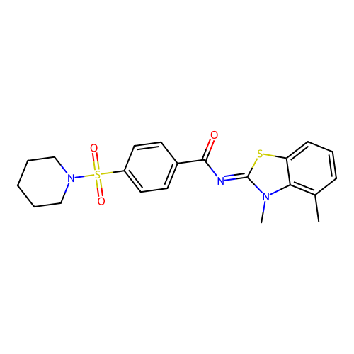 N-(3,4-dimethyl-1,3-benzothiazol-2-ylidene)-4-piperidin-1-ylsulfonylbenzamide structure