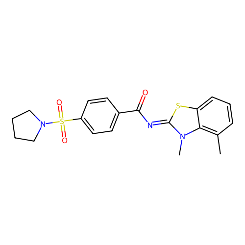 N-(3,4-dimethyl-1,3-benzothiazol-2-ylidene)-4-pyrrolidin-1-ylsulfonylbenzamide structure
