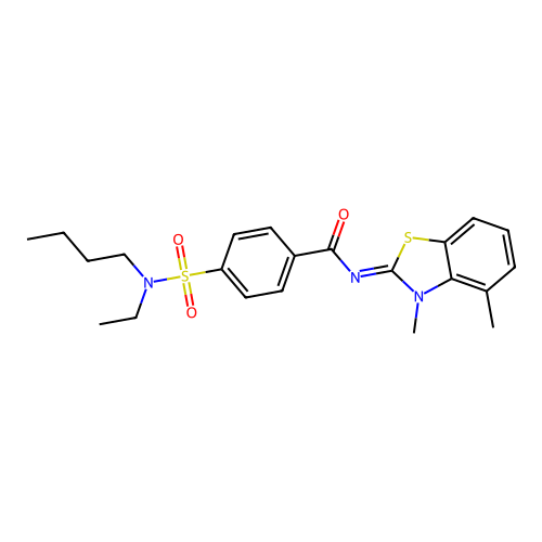 4-[butyl(ethyl)sulfamoyl]-N-(3,4-dimethyl-1,3-benzothiazol-2-ylidene)benzamide structure