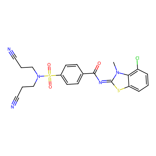 (E)-4-(N,N-bis(2-cyanoethyl)sulfamoyl)-N-(4-chloro-3-methylbenzo[d]thiazol-2(3H)-ylidene)benzamide structure