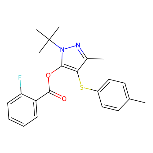1-(tert-butyl)-3-methyl-4-(p-tolylthio)-1H-pyrazol-5-yl 2-fluorobenzoate structure