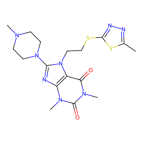 1,3-dimethyl-8-(4-methylpiperazin-1-yl)-7-{2-[(5-methyl-1,3,4-thiadiazol-2-yl)sulfanyl]ethyl}-3,7-dihydro-1H-purine-2,6-dione structure