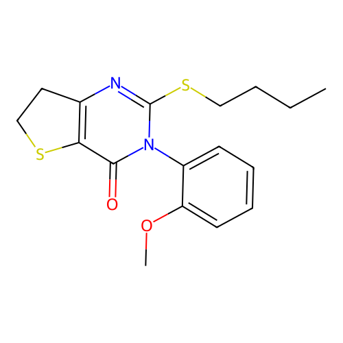 2-(butylthio)-3-(2-methoxyphenyl)-6,7-dihydrothieno[3,2-d]pyrimidin-4(3H)-one structure