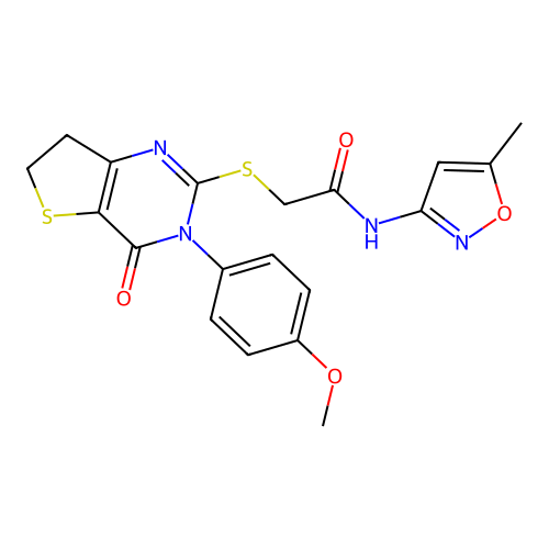 2-[[3-(4-methoxyphenyl)-4-oxo-6,7-dihydrothieno[3,2-d]pyrimidin-2-yl]sulfanyl]-N-(5-methyl-1,2-oxazol-3-yl)acetamide structure