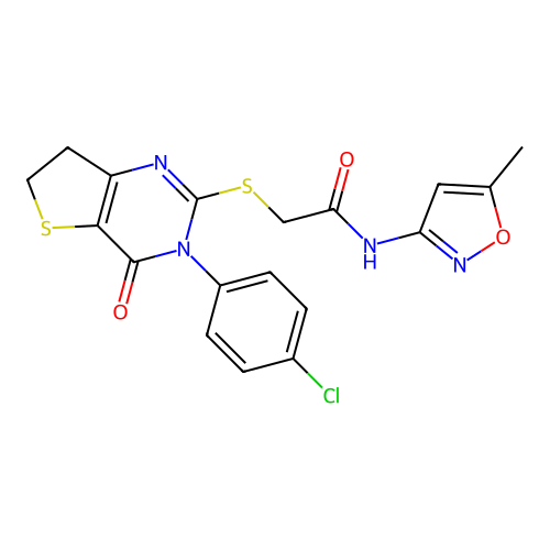 2-((3-(4-chlorophenyl)-4-oxo-3,4,6,7-tetrahydrothieno[3,2-d]pyrimidin-2-yl)thio)-N-(5-methylisoxazol-3-yl)acetamide structure