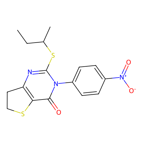2-Butan-2-ylsulfanyl-3-(4-nitrophenyl)-6,7-dihydrothieno[3,2-d]pyrimidin-4-one structure