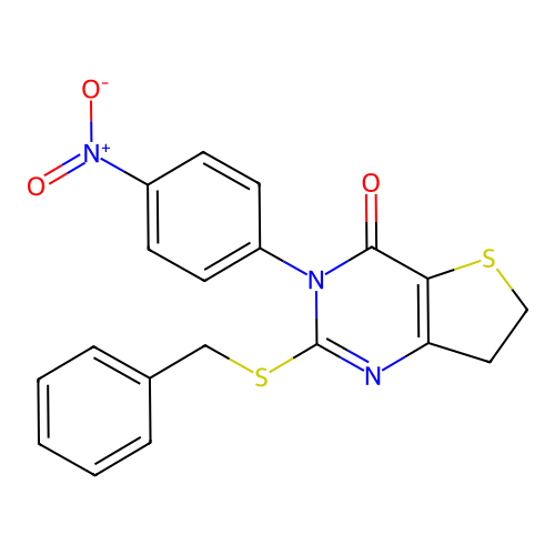 2-(benzylthio)-3-(4-nitrophenyl)-6,7-dihydrothieno[3,2-d]pyrimidin-4(3H)-one structure