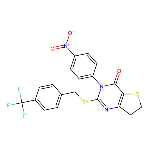 3-(4-nitrophenyl)-2-((4-(trifluoromethyl)benzyl)thio)-6,7-dihydrothieno[3,2-d]pyrimidin-4(3H)-one structure
