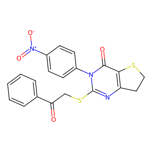 3-(4-Nitrophenyl)-2-phenacylsulfanyl-6,7-dihydrothieno[3,2-d]pyrimidin-4-one structure