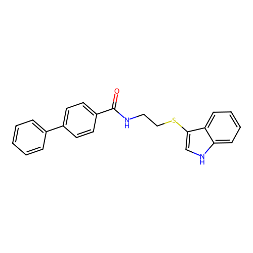 N-(2-((1H-indol-3-yl)thio)ethyl)-[1,1'-biphenyl]-4-carboxamide structure