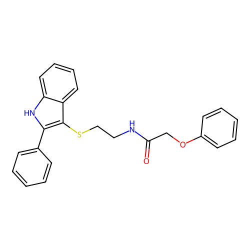 2-phenoxy-N-(2-((2-phenyl-1H-indol-3-yl)thio)ethyl)acetamide structure