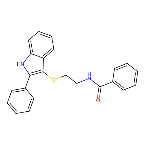 N-(2-((2-phenyl-1H-indol-3-yl)thio)ethyl)benzamide structure