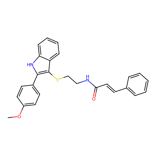 N-(2-((2-(4-methoxyphenyl)-1H-indol-3-yl)thio)ethyl)cinnamamide structure