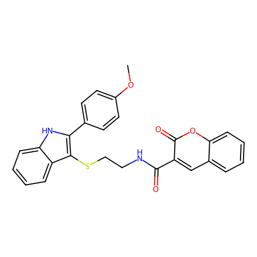 N-(2-((2-(4-methoxyphenyl)-1H-indol-3-yl)thio)ethyl)-2-oxo-2H-chromene-3-carboxamide structure