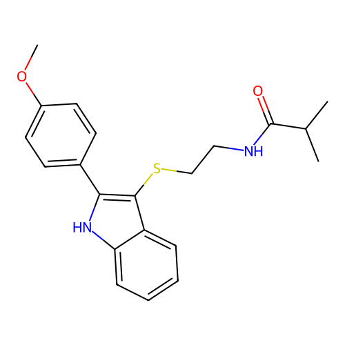 N-(2-((2-(4-methoxyphenyl)-1H-indol-3-yl)thio)ethyl)isobutyramide structure