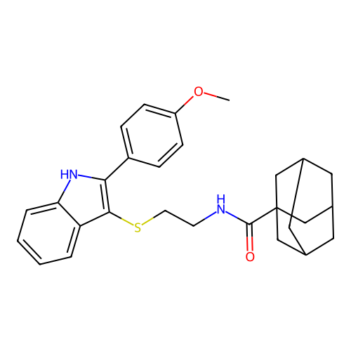 N-(2-{[2-(4-methoxyphenyl)-1H-indol-3-yl]sulfanyl}ethyl)adamantane-1-carboxamide structure