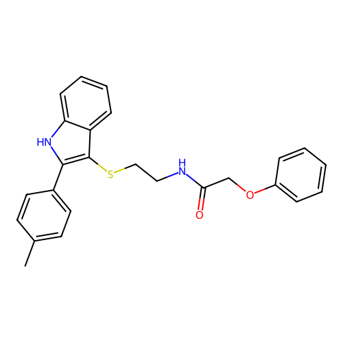 2-phenoxy-N-(2-((2-(p-tolyl)-1H-indol-3-yl)thio)ethyl)acetamide structure