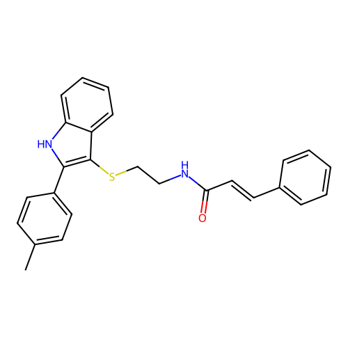 N-(2-((2-(p-tolyl)-1H-indol-3-yl)thio)ethyl)cinnamamide structure