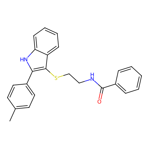 N-(2-((2-(p-tolyl)-1H-indol-3-yl)thio)ethyl)benzamide structure