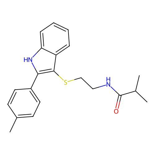 2-methyl-N-(2-{[2-(4-methylphenyl)-1H-indol-3-yl]sulfanyl}ethyl)propanamide structure