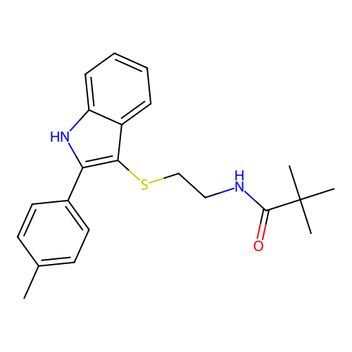 2,2-dimethyl-N-(2-{[2-(4-methylphenyl)-1H-indol-3-yl]sulfanyl}ethyl)propanamide structure