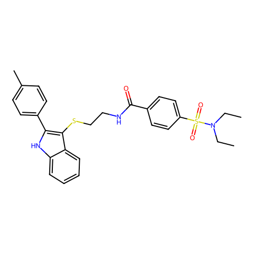 4-(N,N-diethylsulfamoyl)-N-(2-((2-(p-tolyl)-1H-indol-3-yl)thio)ethyl)benzamide structure