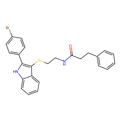 N-(2-((2-(4-bromophenyl)-1H-indol-3-yl)thio)ethyl)-3-phenylpropanamide structure