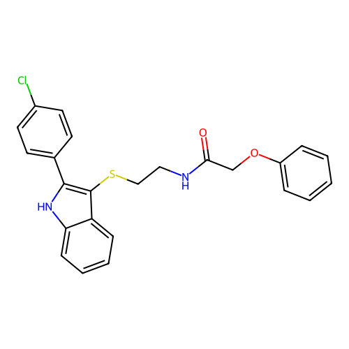 N-(2-{[2-(4-chlorophenyl)-1H-indol-3-yl]sulfanyl}ethyl)-2-phenoxyacetamide structure
