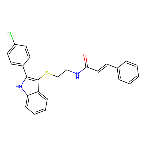 N-(2-((2-(4-chlorophenyl)-1H-indol-3-yl)thio)ethyl)cinnamamide structure