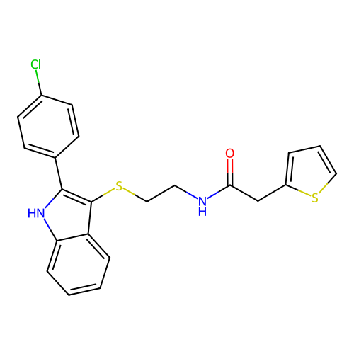 N-(2-((2-(4-chlorophenyl)-1H-indol-3-yl)thio)ethyl)-2-(thiophen-2-yl)acetamide structure