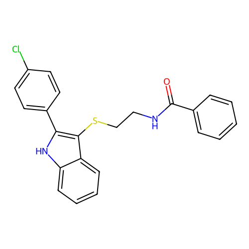 N-(2-((2-(4-chlorophenyl)-1H-indol-3-yl)thio)ethyl)benzamide structure