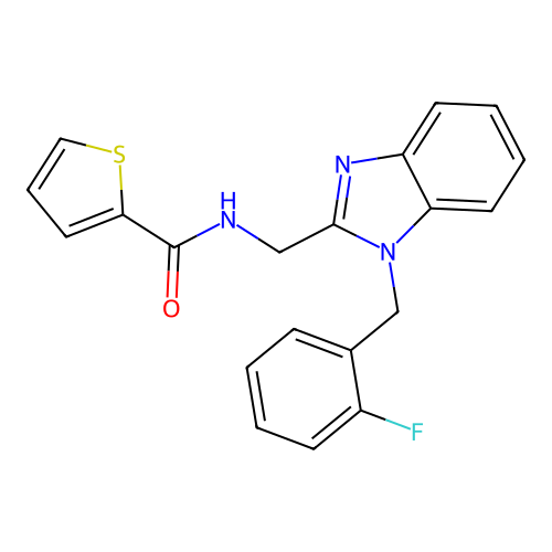 N-((1-(2-fluorobenzyl)-1H-benzo[d]imidazol-2-yl)methyl)thiophene-2-carboxamide structure