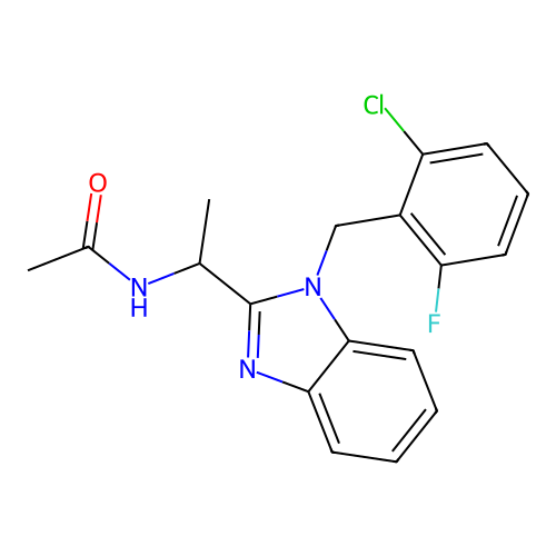 N-({1-[(2-chloro-6-fluorophenyl)methyl]benzimidazol-2-yl}ethyl)acetamide structure